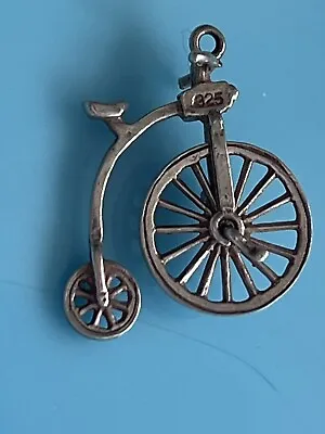 Vintage Sterling Silver Moving Bicycle Bracelet Charm Penny Farthing English • $28