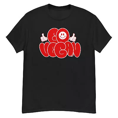 GO VEGAN T Shirt Adult Black Short Sleeve Veganism Bubble Letters Thumbs Up  • $19.20