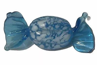 Murano Glass Light Blue Speckle Glass Candy Wavy Oval  • $1.25