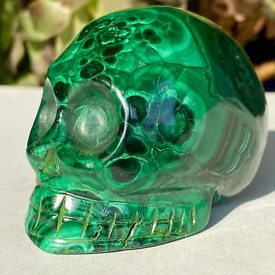 459G Natural Gemstone Malachite Quartz Crystal Skull Carved Healing Reiki Ston • $0.99