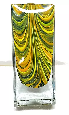 Global Views Marbelized  Swirl  Blown Glass Vase 9” Tall Greens And Orange • $24.95