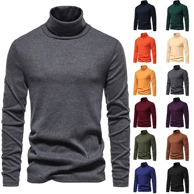Mens Polo Roll Turtle Neck Jumper Tops Winter Thermal Long Sleeve T Shirt Size • £11.79