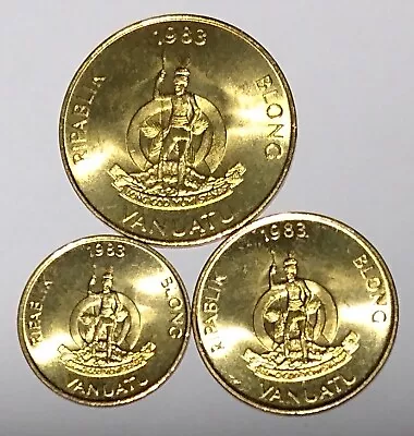 1983 Vanuatu 1 2 & 5 Vatu Nickel Brass Unc (3 Coins) South Pacific • $4.48