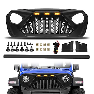 Grill For 2018-2023 Jeep Wrangler JL JT Matte Black Front Grille W/ Amber Lights • $120.99