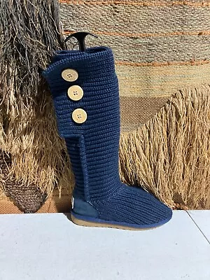 Ugg Australia Women 5819 Comfort Tall Sweater Cardi Knit Boots Shoes Sz 6 Blue • $49.99