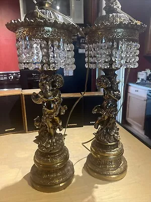 ANTIQUE JEWELED CHERUB ANGEL ART NOUVEAU DECO VICTORIAN Levaton Lamps • $999