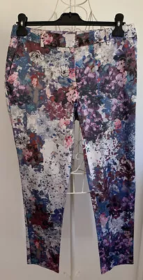 H & M ~ SATIN PRINTED ~ TROUSERS ~ 10 ~ With Stretch ~ Pink/Mauve Florals  • £4.99