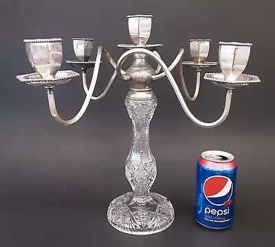 Antique American Brilliant Cut Glass 5 Light Candelabra 13.5  Candle Centerpiece • $225