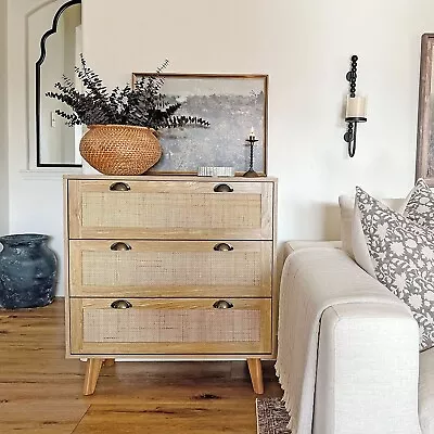 PHI VILLA Rattan Cabinet Chest Of Drawers Storage Cabinet For Livingroom Bedroom • $179.99