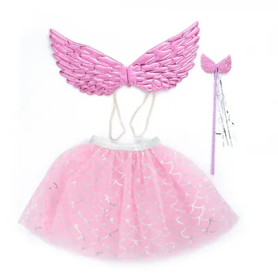 £9.99 • Buy Girls Kids Fairy 3 Pieces Dress Up Butterfly Angel Tutu Skirt Wings And Wand Set