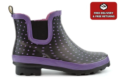 £20.99 • Buy Womens Ankle High Wellington Boots Ladies Low Heel Wellies Waterproof Polka Dot