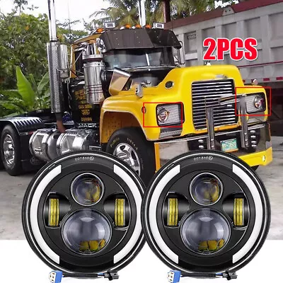 2x Fit Mack R Series 7'' Inch Round LED Headlights Sealed Hi/Lo Beam W/DRL Light • $37.33