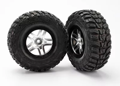 Traxxas 1/10 Slash 2WD * 2 KUMHO S1 TIRES W/SPLIT-SPOKE SATIN CHROME WHEELS * • $24.95