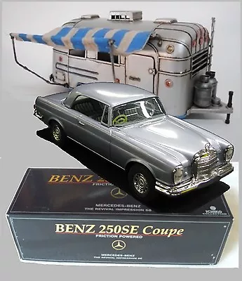 Vintage Tin Friction Car Mercedes Benz 250-SE With Airstream Camper Trailer • $391.44