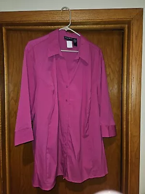 Maggie Barnes 3X Shirt Top Fushia Button Down Front 3/4 Sleeve Stretch  • $20.99