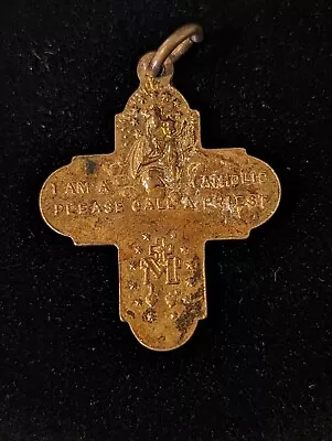 Vintage 4 Way Cross Saint Mary Jesus I Am Catholic Notify Priest Pendant Medal • $6.30