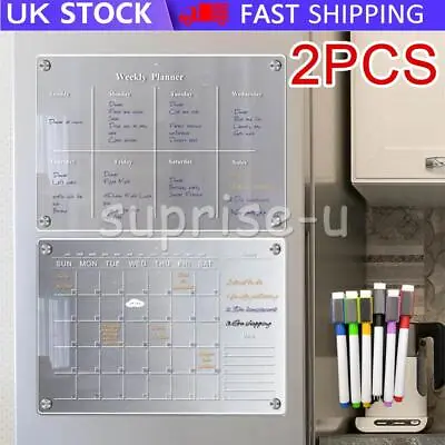 2X Magnetic Suction Kitchen Fridge Calendar Clear Month Week Planner Acrylic UK • £14.99