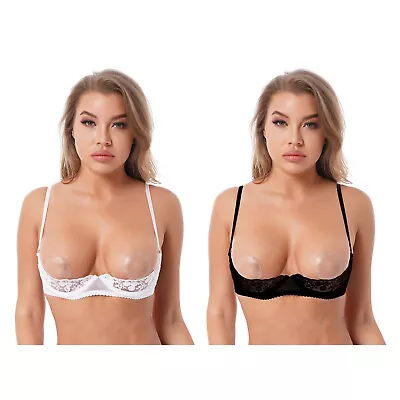 Women's Lace Underwire Push Up Shelf Bra 1/2 Cup Unlined Brassiere Underwear • $21.65