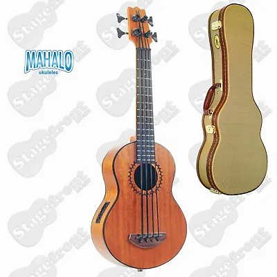 $439 • Buy Mahalo Mb1 Bass Ukulele With Pick Up. Aquila Thundergut Strings Case Included
