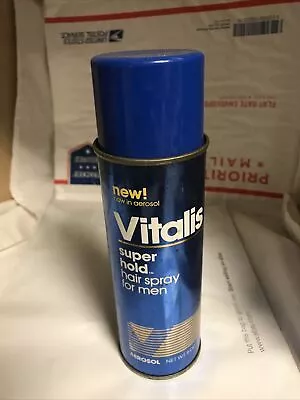 Vintage Vitalis Super Hold Man Hair Spray Aerosol Metal Can Full 8 Oz. 1985 Deco • $25