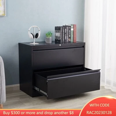 $190.99 • Buy 2 Drawer Black/White Metal File Cabinet Steel Storage File Cabinet With Lock