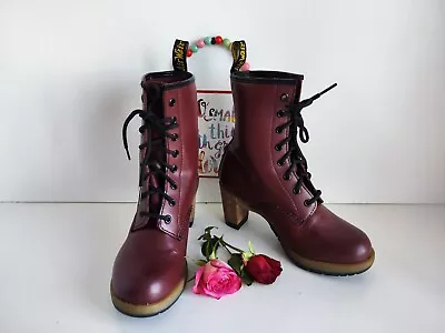 Dr Martens Darcie Red Burgundy Cherry Red Heel Court Boots UK4 EU37 US6 • £169