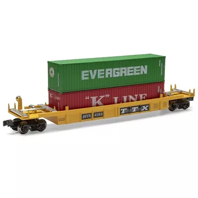 O Gauge 17  Long Flatcar Train Cars With Shipping Containers Intermodal MTH • $89.95