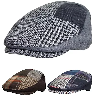£10.99 • Buy Patchwork Flat Cap Tweed Country Hat Peaked Racing Caps In Blue, Grey, Brown