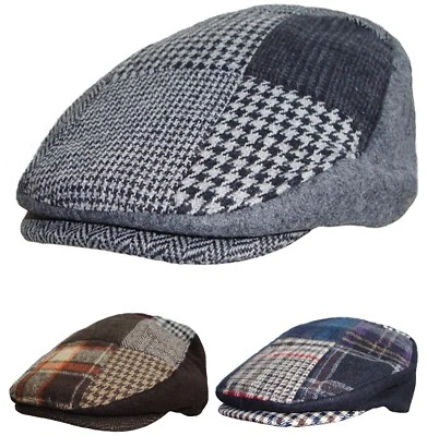 £10.99 • Buy Patchwork Flat Cap Tweed Country Hat Peaked Racing Caps In Blue, Grey, Brown
