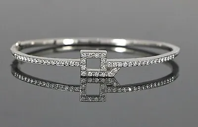 $1950 • Buy $4,500 Jose Hess Birks 18K Solid White Gold 0.90ct Round Diamond Bangle Bracelet
