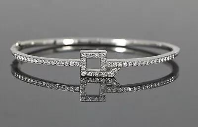 $4500 Jose Hess Birks 18K Solid White Gold 0.90ct Round Diamond Bangle Bracelet • $1950