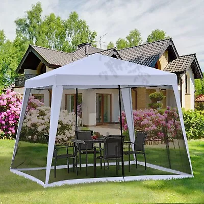 3x3m Outdoor Gazebo Canopy Tent Event Shelter W/ Mesh Screen Side Grey • £61.12