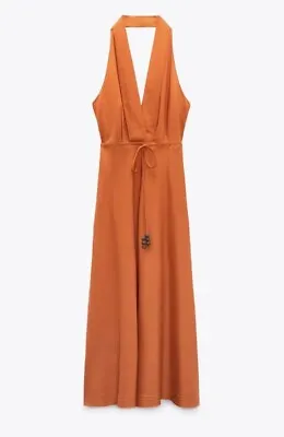 Zara Orange Linen Blend Halter Neck Dress Size S • £36.96