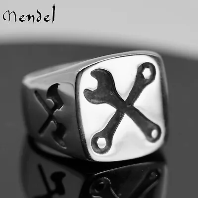 MENDEL Mens Motorcycle Biker Punk Wrench Mechanic Ring Stainless Steel Size 7-15 • $12.99