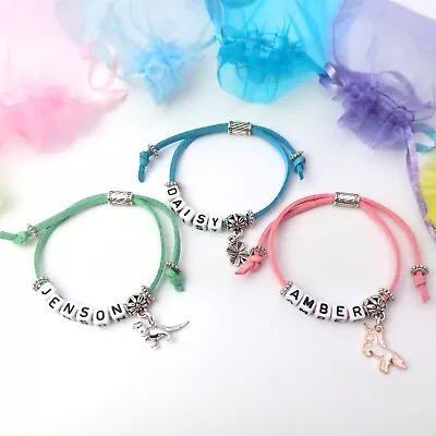 £4.49 • Buy Childrens Name Bracelet Personalised Choice Of Charm And Colour Party Gift Kids