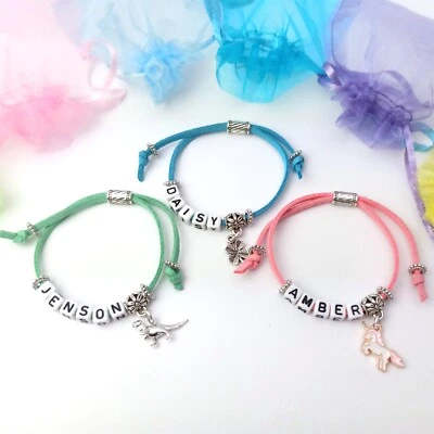 Childrens Name Bracelet Personalised Choice Of Charm And Colour Party Gift Kids • £4.49