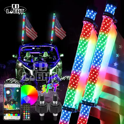 2x 3FT Fat Led Whip Lights RGB Spiral Chasing Light Flag Pole Antenna For Can-Am • $198.83