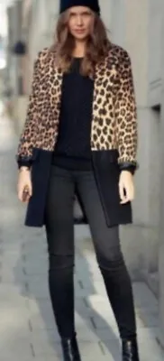 $69.95 • Buy Zara Womens Size S Leopard Print/Black Color Block Wool Coat-Open Drape Jacket