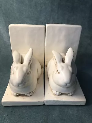 Vintage Arthur Court Set Of 2 White Ceramic Bunny Rabbit Bookends Baby Nursery • $68