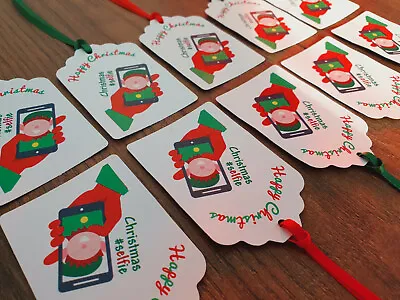 £2.89 • Buy Christmas Elf #SELFIE Gift Tags White Red & Green Satin Ribbon Tie 10no Per Pack