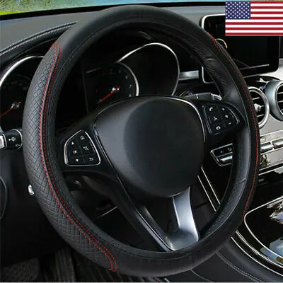 $7.69 • Buy PU Leather Car Steering Wheel Cover For Good Grip Auto Accessories 15  Black-Red
