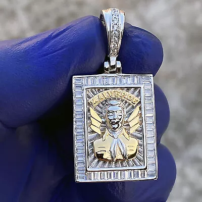 Jesus Malverde Pendant Real 925 Sterling Silver Narco Saint Square CZ Medalla 1  • $44.95