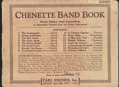 Chenette Band Book Basses By Carl Fischer NY Vintage Marching Band Music Book • $5