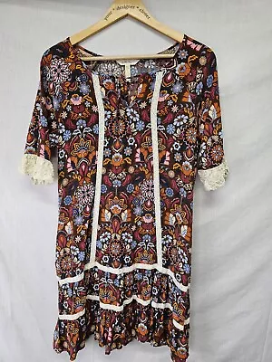 Matilda Jane Womens Size M Make Believe Intermission Dress Floral Brown Print • £19.27