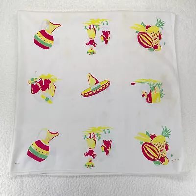 Vintage Sombrero Mexico Tablecloth Red Green Yellow Siesta Fruit Pitcher 48 Inch • $36