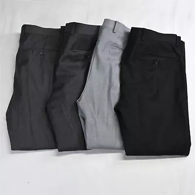 Lot 4 Mantoni 34 X 29 Black Gray Super 140s Wool Suit Slacks Mens Dress Pants • $79.99