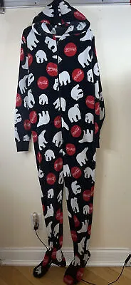 Coca-Cola Adult Medium One Piece Pajamas Sleepwear Footed Full Zip • £24.60