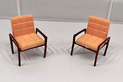 Vintage Marx Dollhouse MCM Furniture Plastic Brown Peach Arm Chairs - Lot Of 2 • $16.99