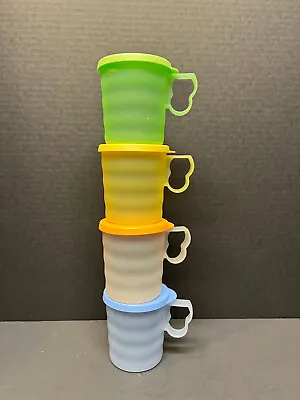 4 Vintage Tupperware Impressions Mugs Pastel 3574B 350ml Cups & 3912C Lids RARE! • $22