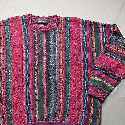 Vintage Knit Sweater Mens L Pink Indie Skater Abstract Funky Textured 90's Comfy • $39.99